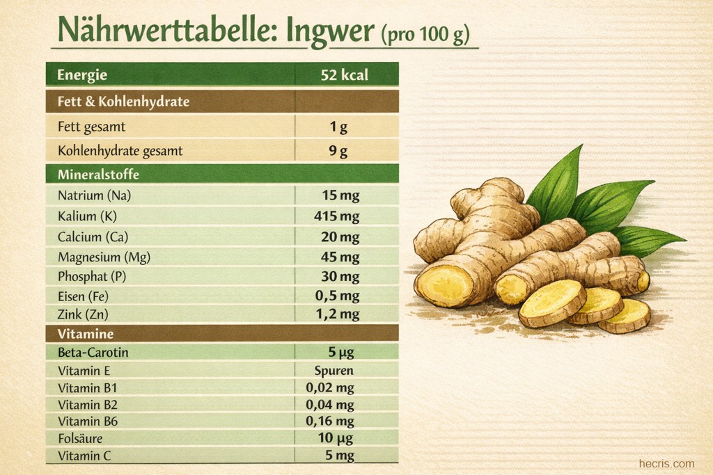 Ingwer Nährwerttabelle (pro 100 g)